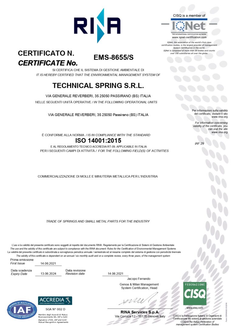 TECHNICAL SPRING SRL - ISO 14001